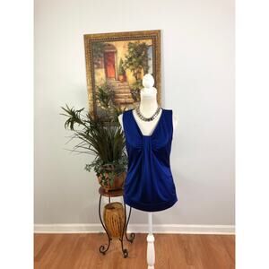New York Company Stretch women Tank Top Blue Sleeveless Small Ruched Banded Hem